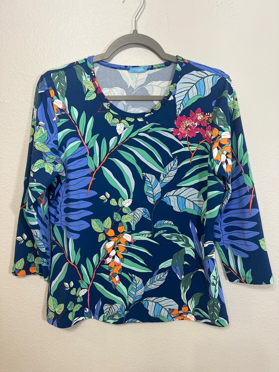 J Mclaughlin Tops - J.McLaughlin Catalina Cloth Tropical Print Top Size L Blue 3/4 Sleeve
